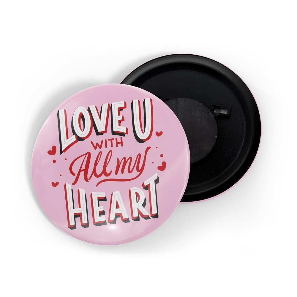 dhcrafts Fridge Magnet Pink Valentine's Day Love You with All My Heart Glossy Finish Design Pack of 1